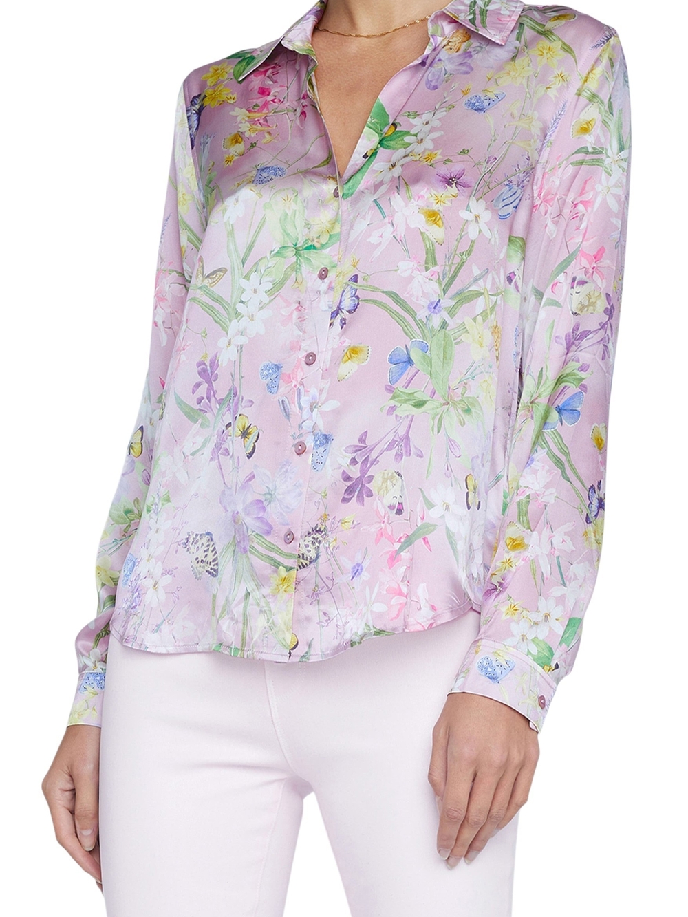 L'Agence Tyler Silk Blouse Lilac Snow Botanical Butterfly Floral Approx L